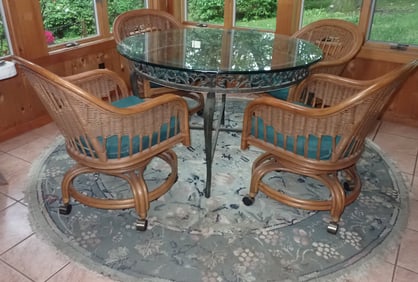 Iron Patio Table & Wicker Chairs