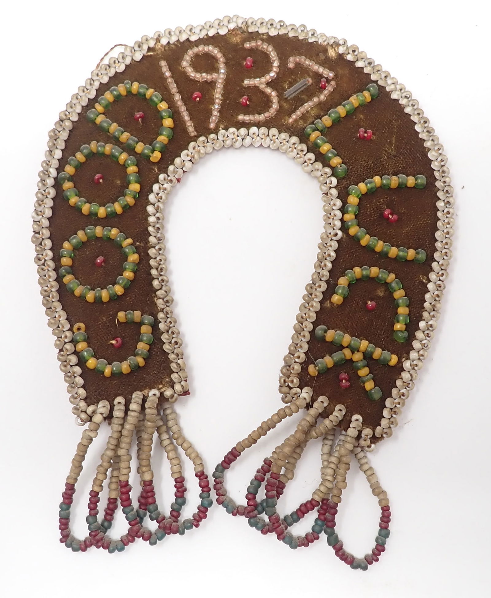 1937 Beaded Horseshoe Good Luck Charm: Apprx 4 3/8" x 6". Shipping available