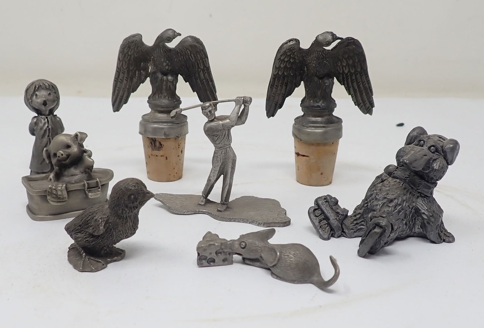 Pewter Figures & Stoppers: Stoppers are apprx 2 5/8" long. Shipping available