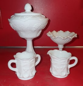 Milk Glass Compotes Creamer & Sugar