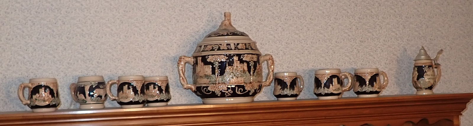 German Stoneware Punch Bowl Cups & Stein (1 of 7)