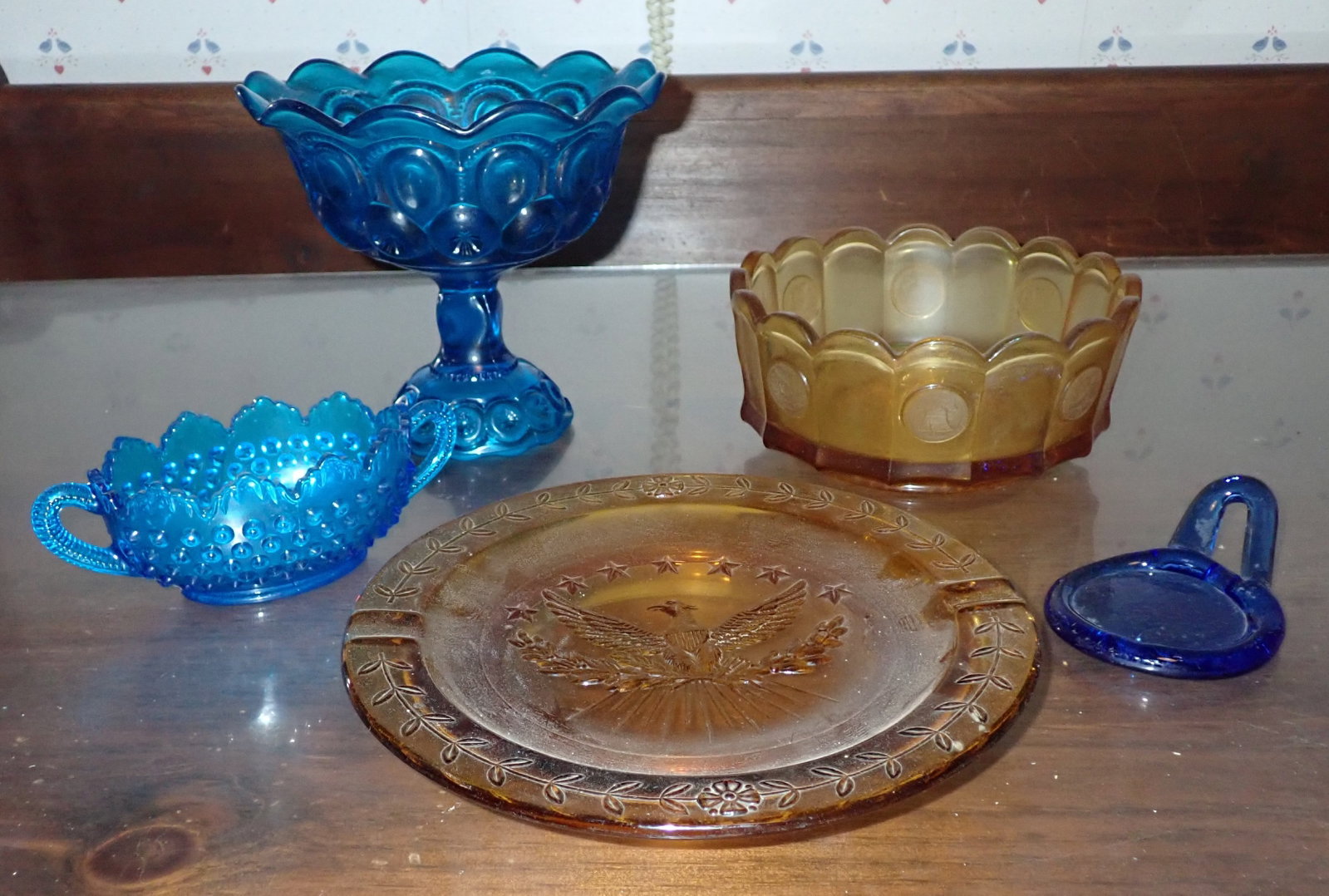 Patriotic Ashtray Glass Compote & Misc: Compote is approx 7 7/8" in diamter and 7" tall. Shipping available ($25 handling charge, plus postage)