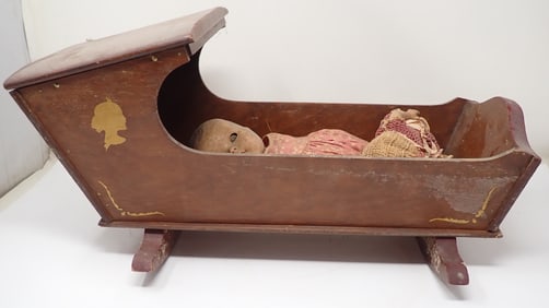 Hooded Doll Cradle Music Box & Dolls
