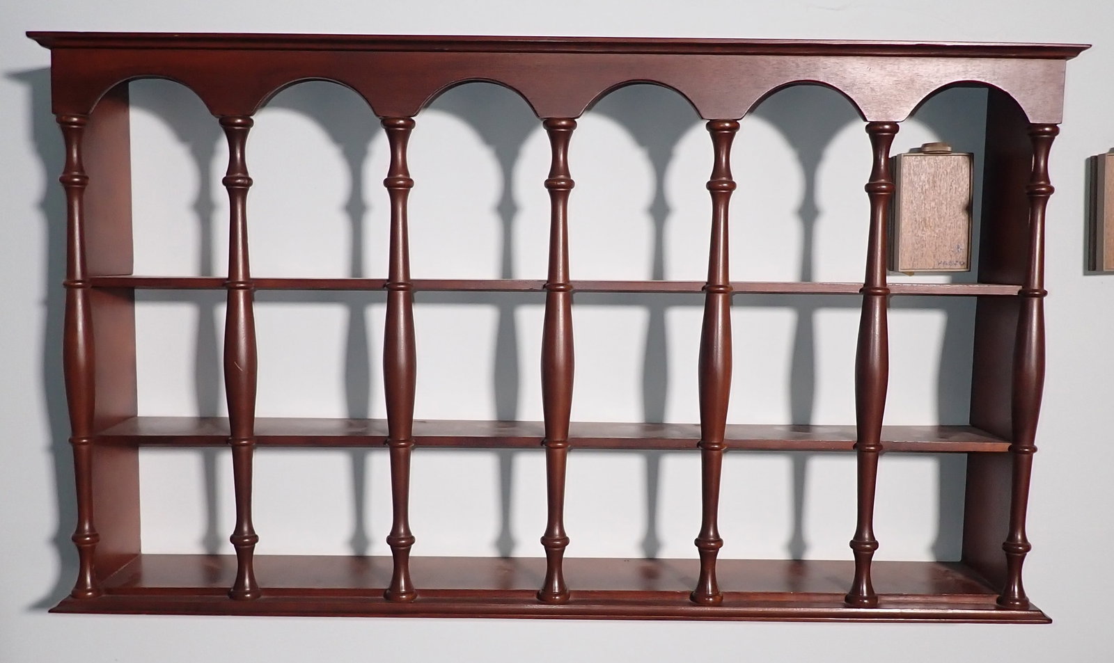 Curio Shelf: Approx 5 1/2" x 36" x 20 1/4" tall. No in house shipping ! Bring screwdriver to remove from wall.