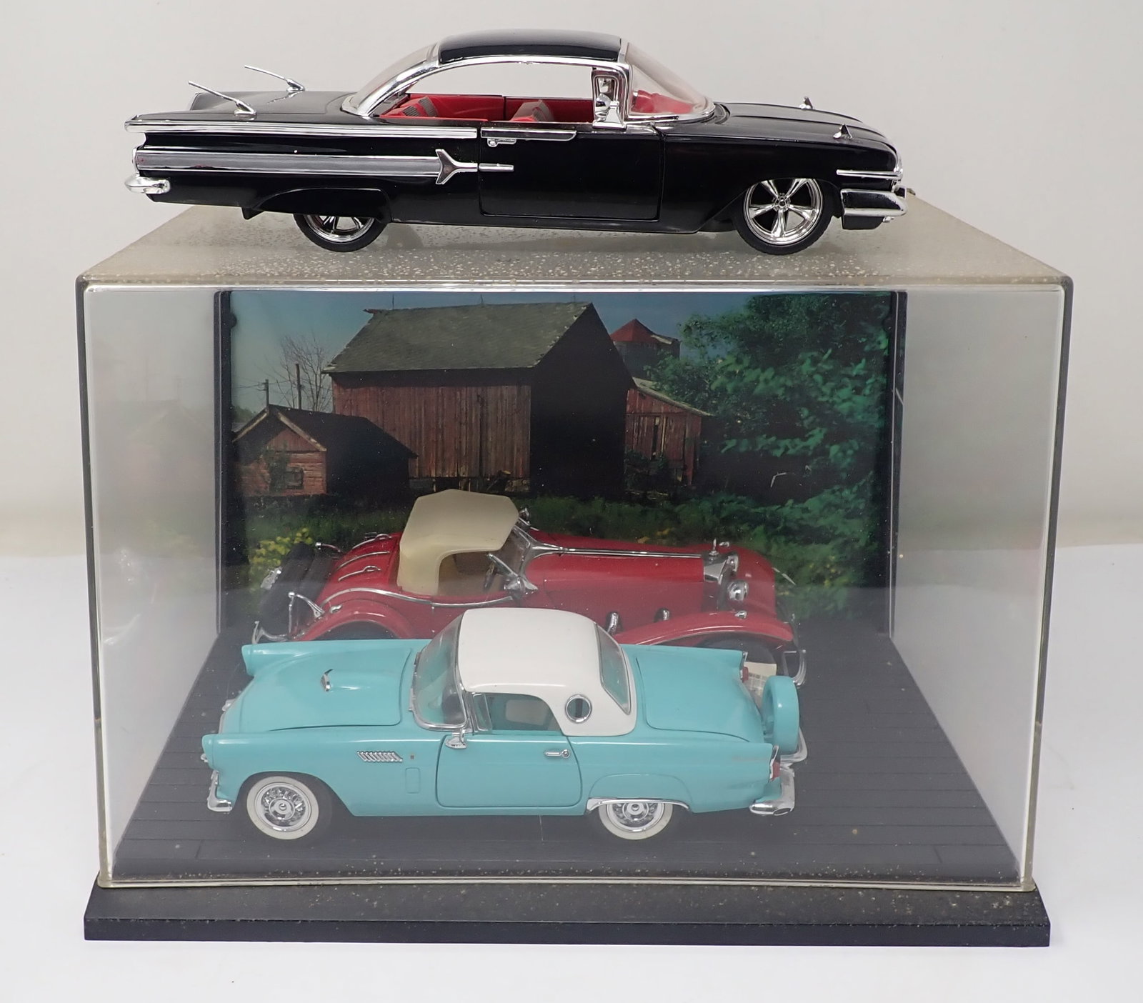 Diecast Cars incl Franklin Mint: Black one is apprx 8 3/4" long. Blue one is Franklin Mint. No in house shipping!