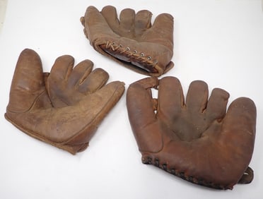 3 Antique Baseball Gloves