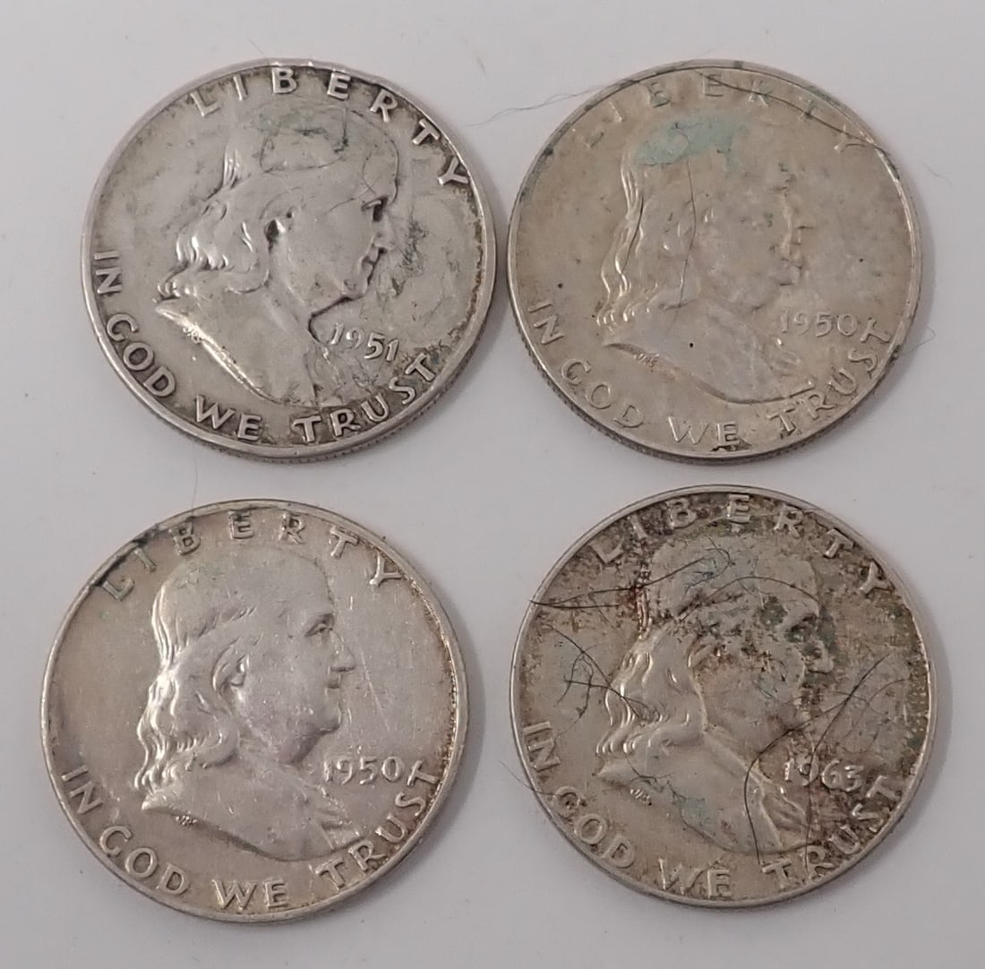 4 Franklin Half Dollars 1950 1963 1951 (1 of 3)