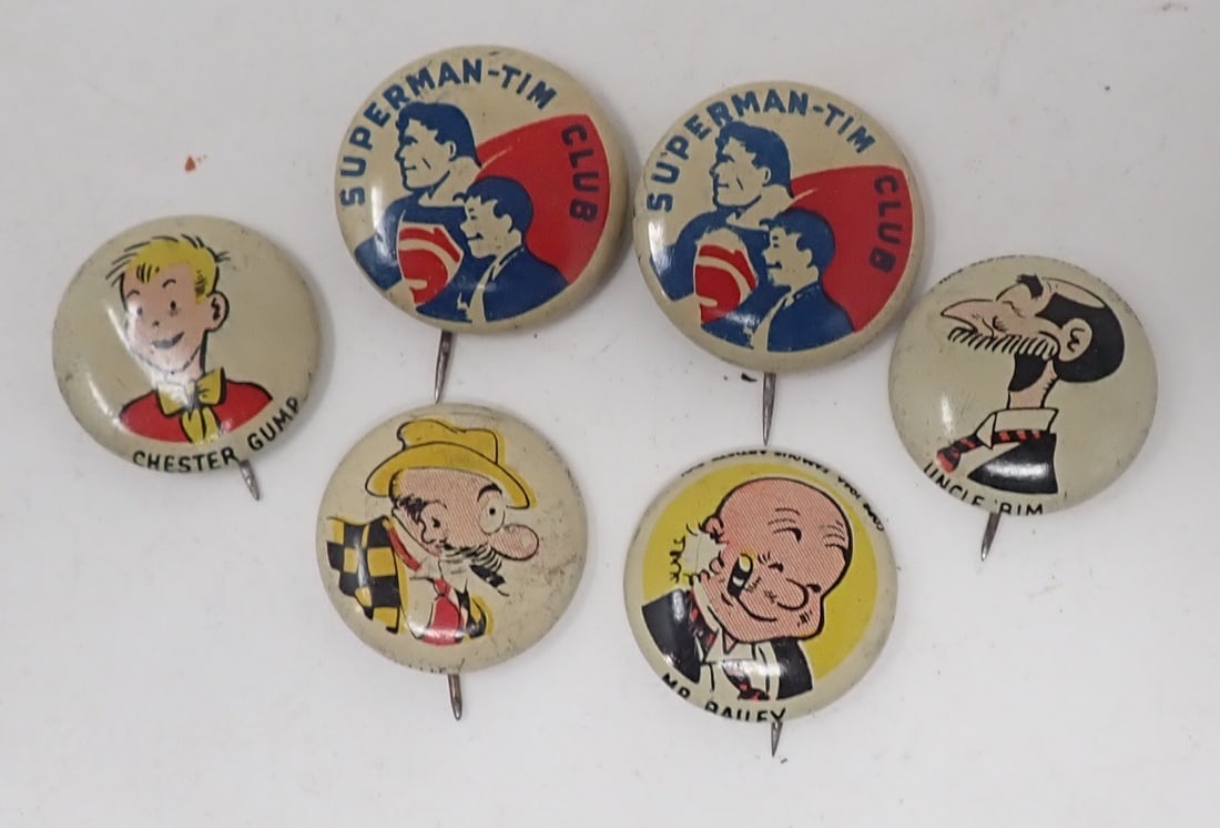 Superman Tim Club & Kellogs Pinbacks: Superman pinbacks are apprx 15/16" in diameter. Shipping available