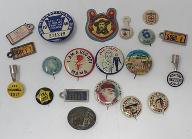 Pinbacks 1946 Pennsylvania Fishing License & Misc
