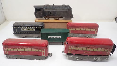 Marx Train Cars , Locomotive , & Lionel Trailer
