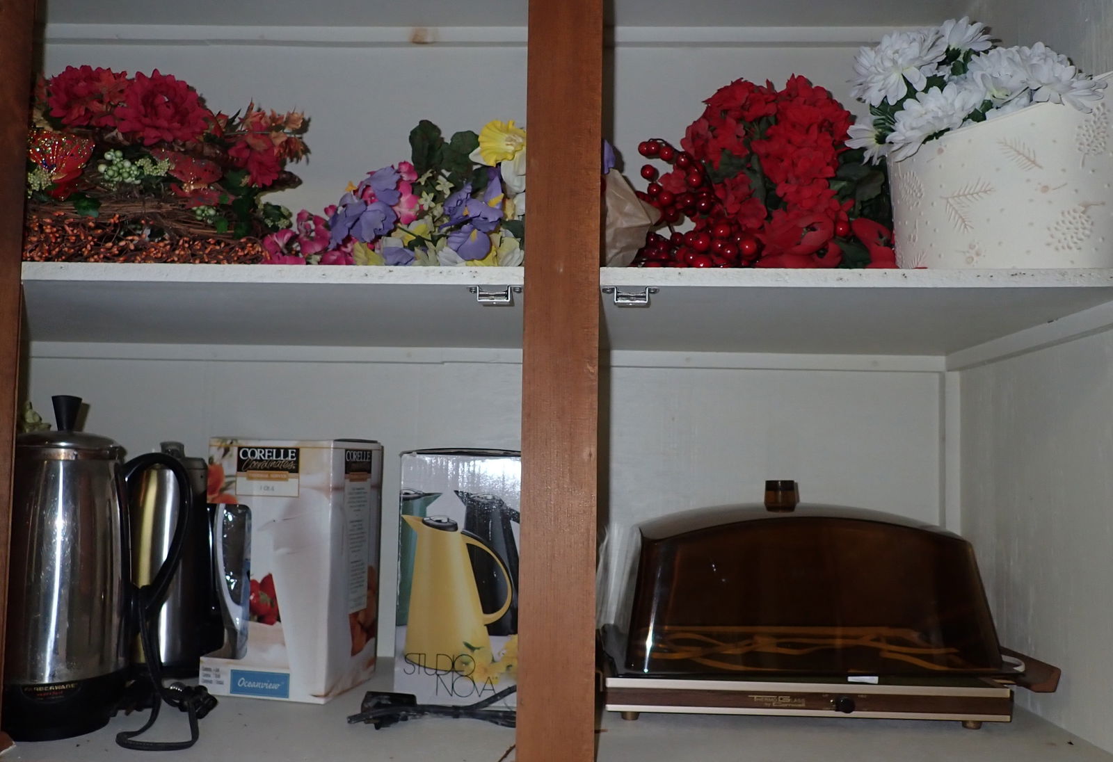 Artificial Flowers Kitchenware Cabinet Contents: Lot includes all in cabinets and in closet. Does not include washer and dryer. No in house shipping