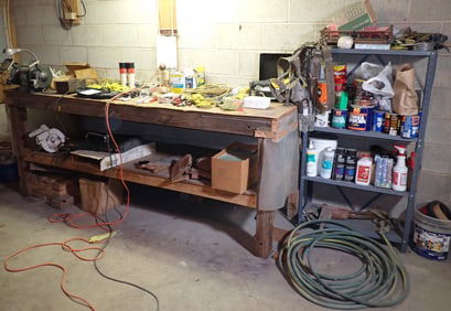 Shelving Unit & Partial Workbench Contents