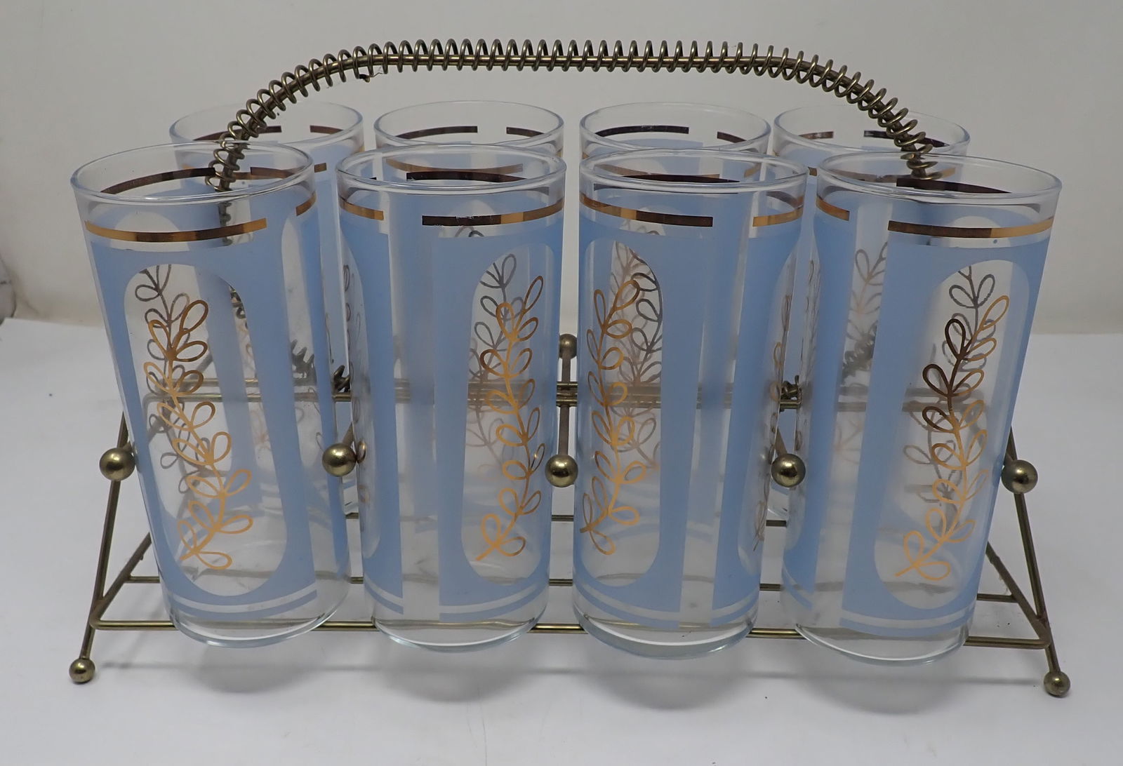 8 Mid Century Modern Drinking Glasses & Carrier (1 of 3)