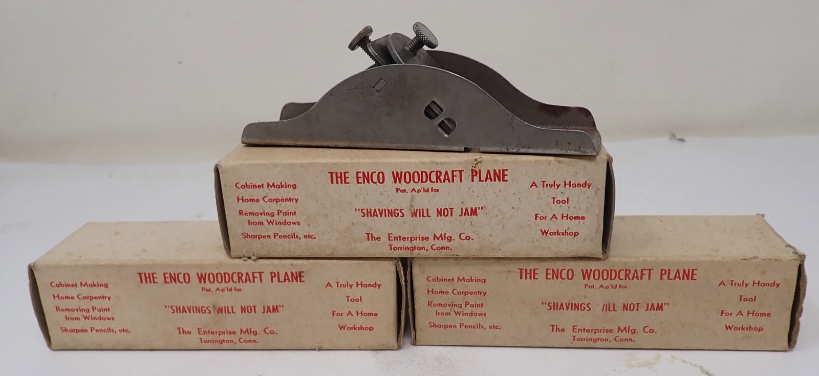 3 Enterprise Enco Woodcraft Planes: Approx 1 1/4" x 5". Shipping available