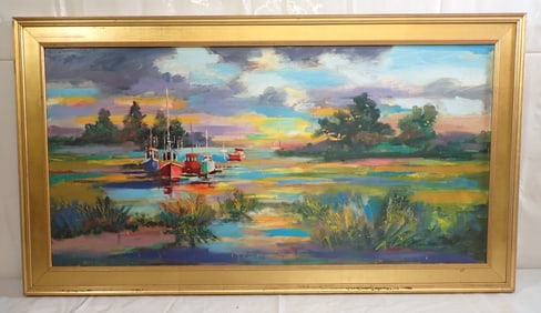 John Reilly Anchors Away Oil on Board Painting