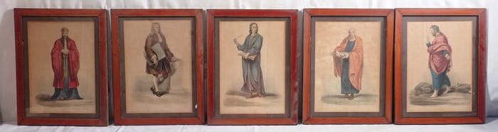 5 Hand Colored Lithographs incl Sir Christopher Wren