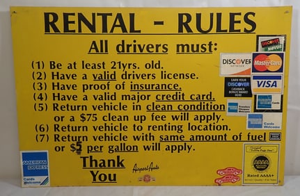 Rental Rules Tin Sign