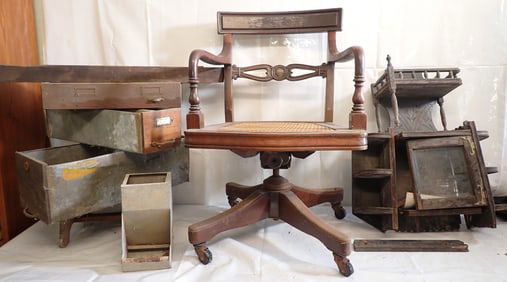 Desk Chair , Drawer , Chicken Feeder , & Misc