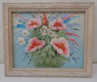 Signed Oil on Board Flower Painting