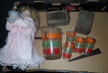Juice Pitcher , Glasses , Doll , & Misc