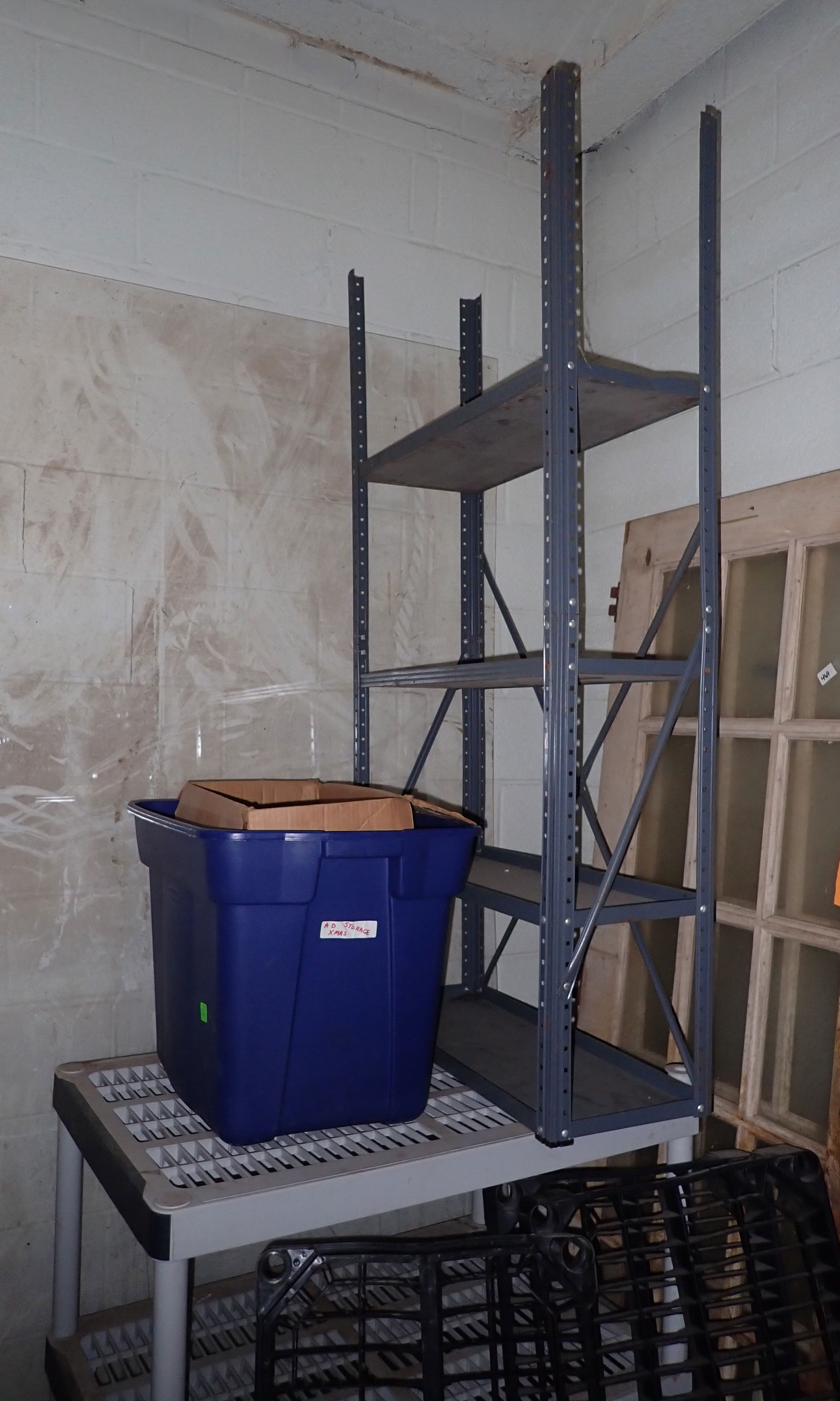 Plastic & Metal Shelves: Plastic shelf is apprx 24" x 35 1/4" x 38 1/2" tall. No in house shipping !