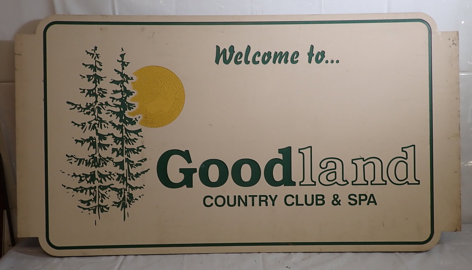 Goodland Country Club Double Sided Sign: Heavy resin sign - Approx 3/4" x 36" x 66". NO in house shipping ! Bring help to remove.