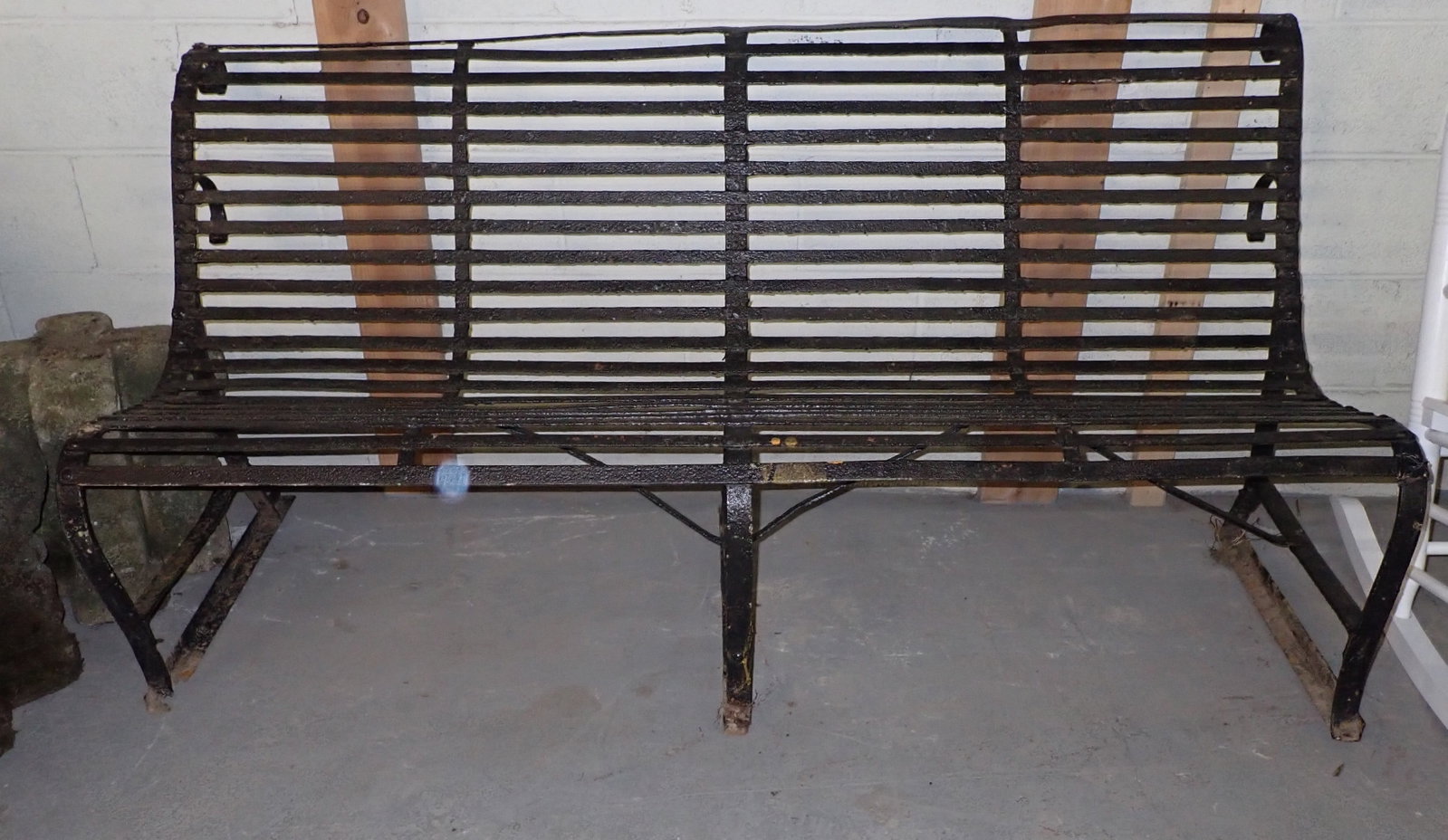 Iron Garden Bench: Approx 66 1/2" long, 17 1/2" to seat, 15" deep , 32" tall. No in house shipping ! Bring help to remove