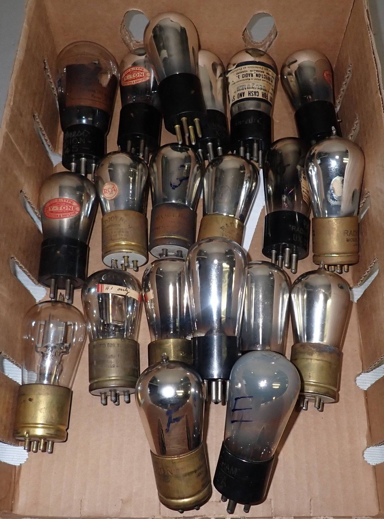 Radio Tubes: Two in front are marked E & F . Shipping available