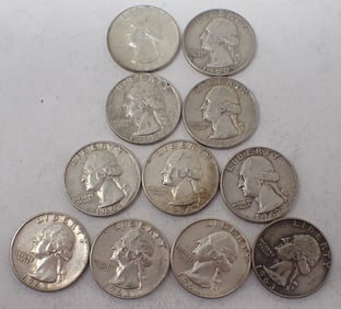 (11)1960's Washington Silver Quarters