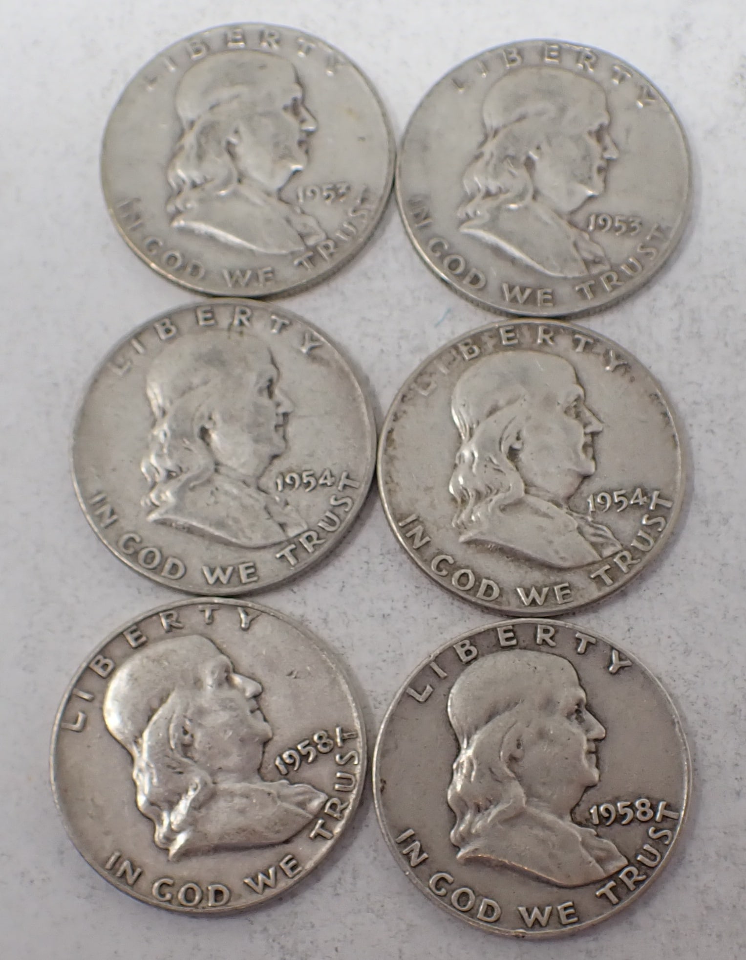 1953 1954 1958 Benjamin Franklin Silver Half Dollars (1 of 2)