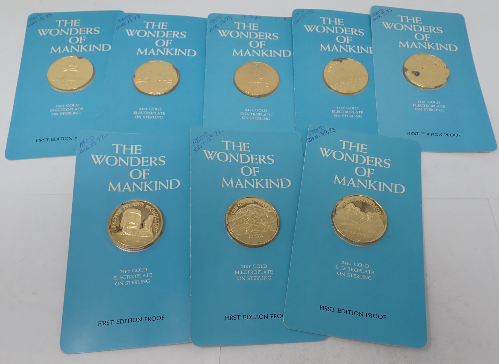 Wonders of Mankind 24k Gold Electroplate on Sterling Silver: First Edition Proofs - 24kt gold electroplate on Sterling. Shipping available