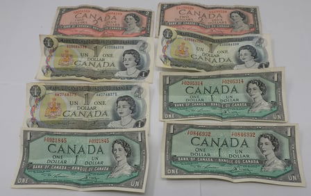 Canadian One & Two Dollar Bills