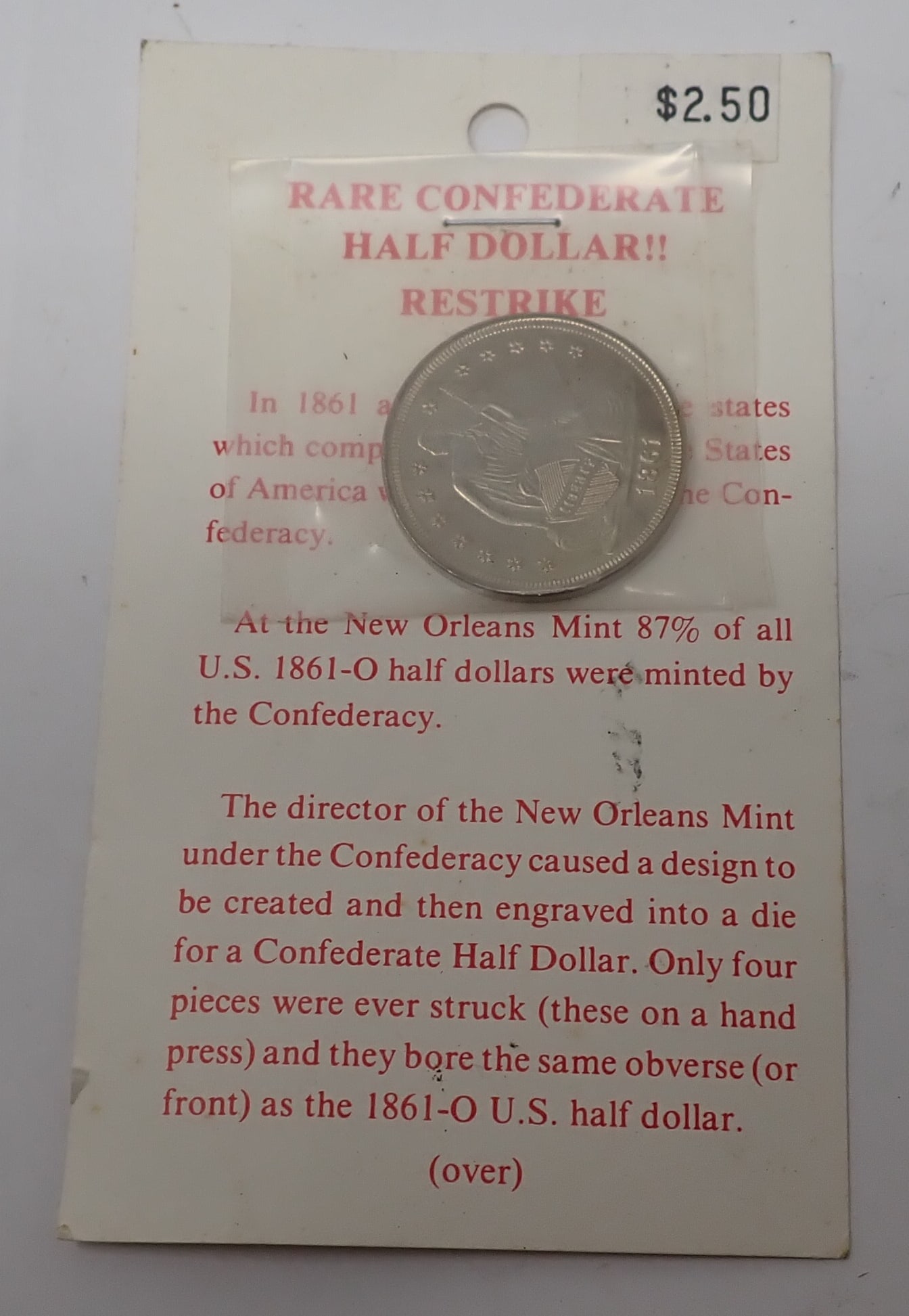 Confederate Half Dollar Copy: Shipping available