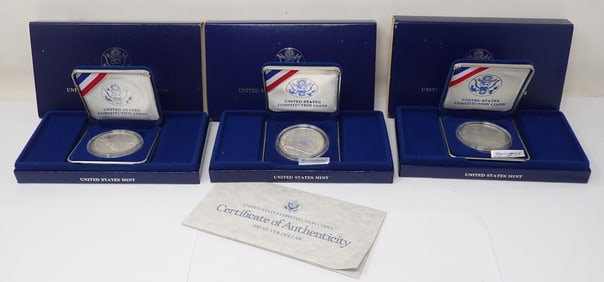 (3) 1987 United States Constitution Silver Dollars