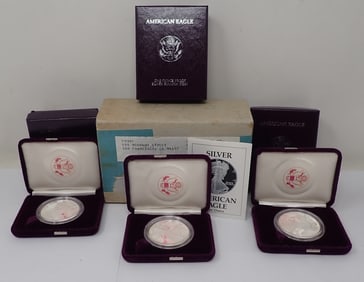 (3) 1989 Silver Eagle US Silver Bullion Proof Dollars