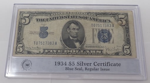 1934 D $5 Silver Cerificate Blue Seal