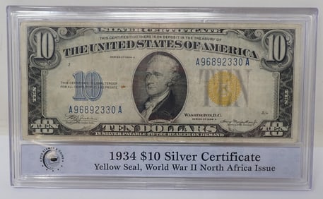 1934 A $10 Silver Certificate Yellow Seal North Africa Issue