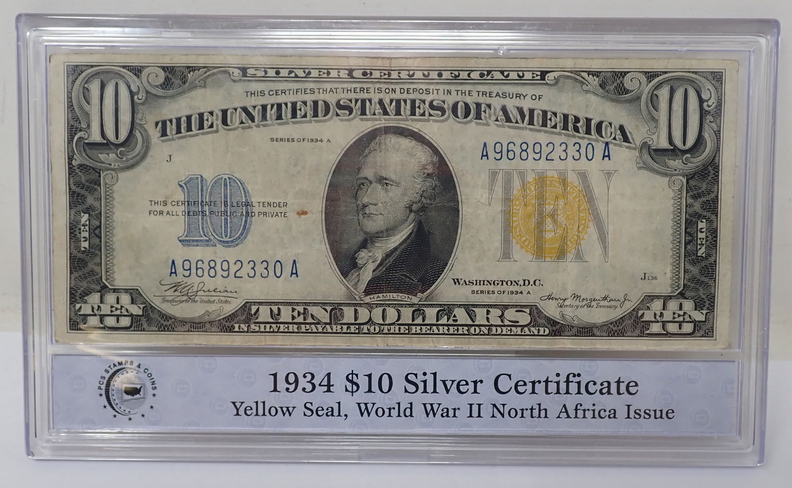 1934 A $10 Silver Certificate Yellow Seal North Africa Issue (1 of 4)