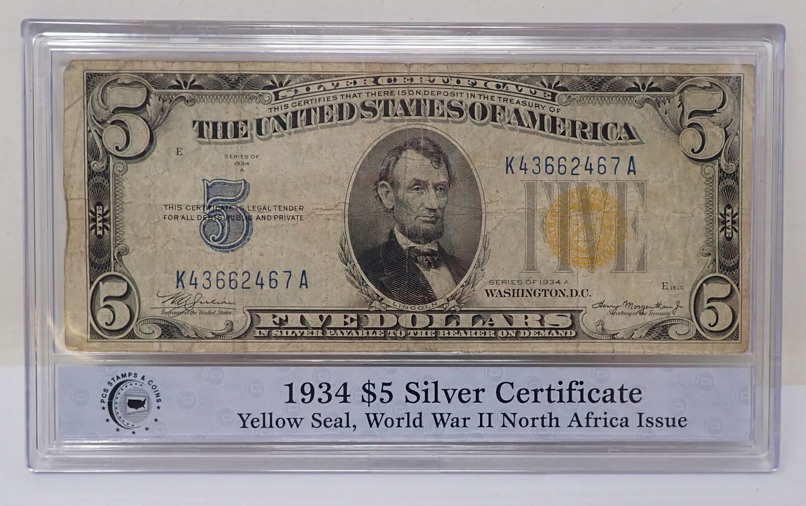 1934 A $5 Yellow Seal North Africa Silver Certificate (1 of 4)