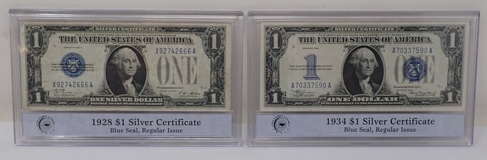 1928 A 1934 $1 Silver Certificates Blue Seal