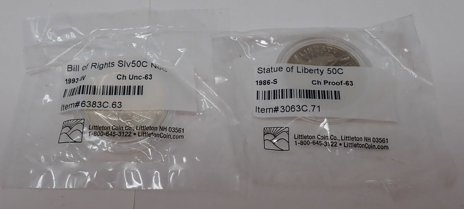 1986S Statue of Liberty 1993W Bill of Rights 50 Cent Pcs (1 of 5)