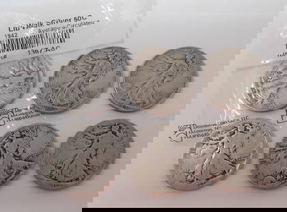 Walking Liberty Silver Half Dollars: There are (1) 1917, (3)1944, (1) 1942, & one with date rubbed off. Shipping available