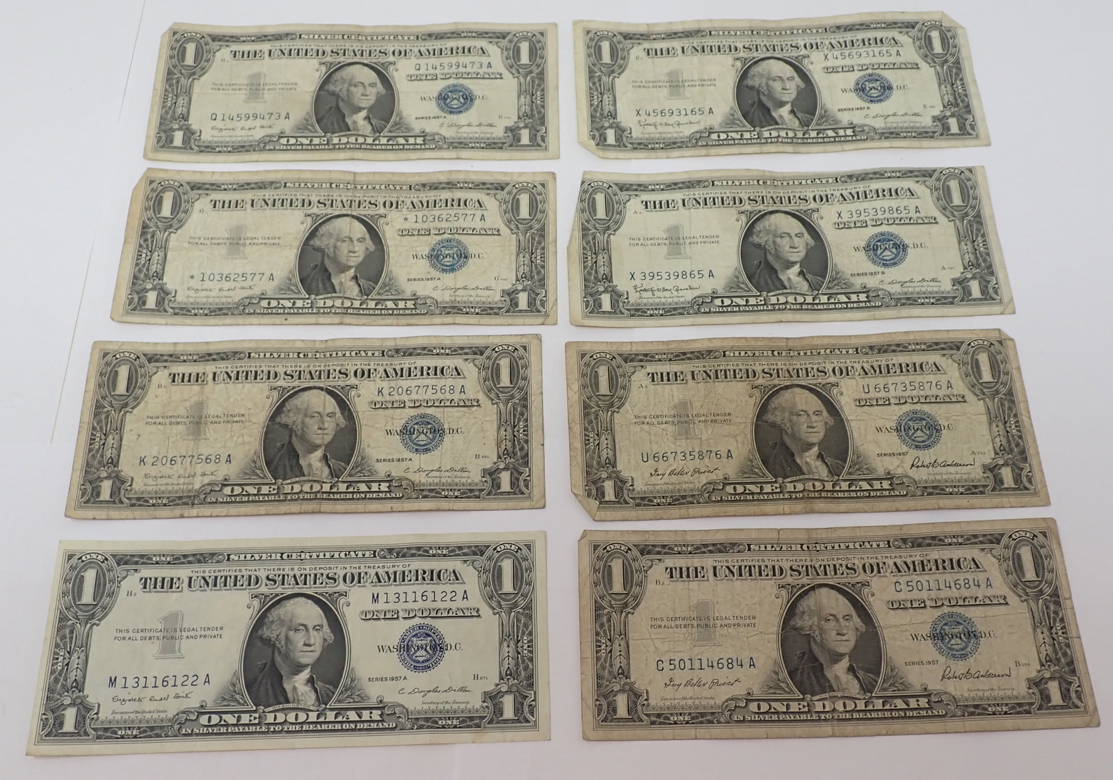 (8) 1957 $1 Silver Certificates: Shipping available