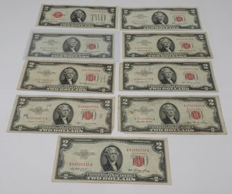 (9) $2 Red Seal United States Notes