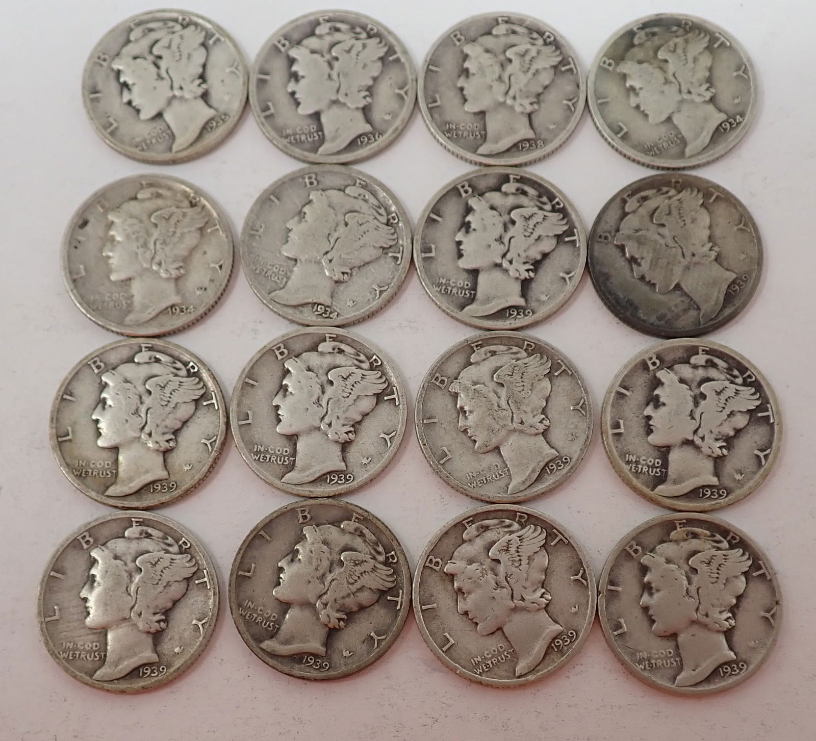 (16) 1934-1939 Mercury Silver Dimes (1 of 3)