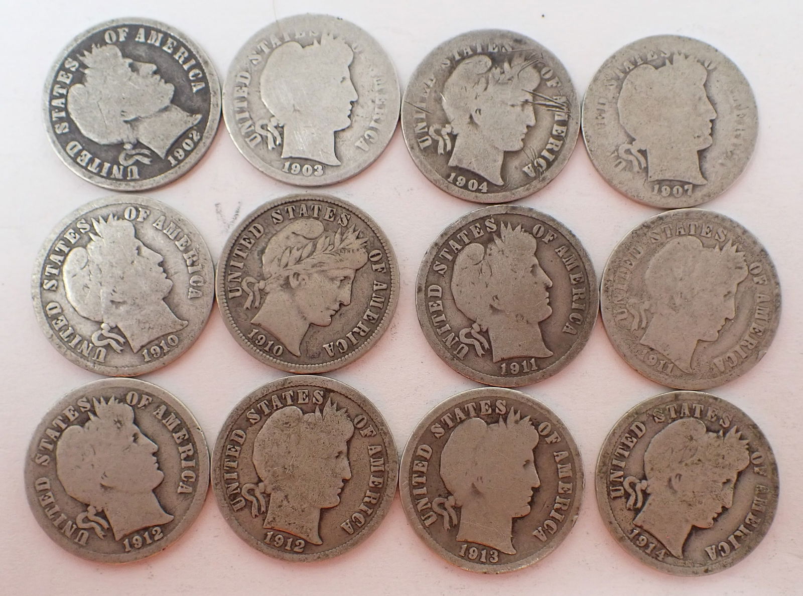 (12) 1902-1914 Barber Silver Dimes (1 of 7)
