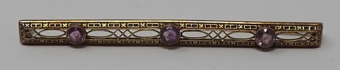 Gold and Amethyst Bar Pin