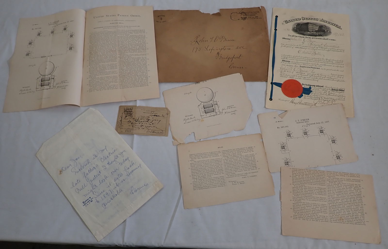 1897 J.T O'Brien Electric Bells Patent Certificate (1 of 10)