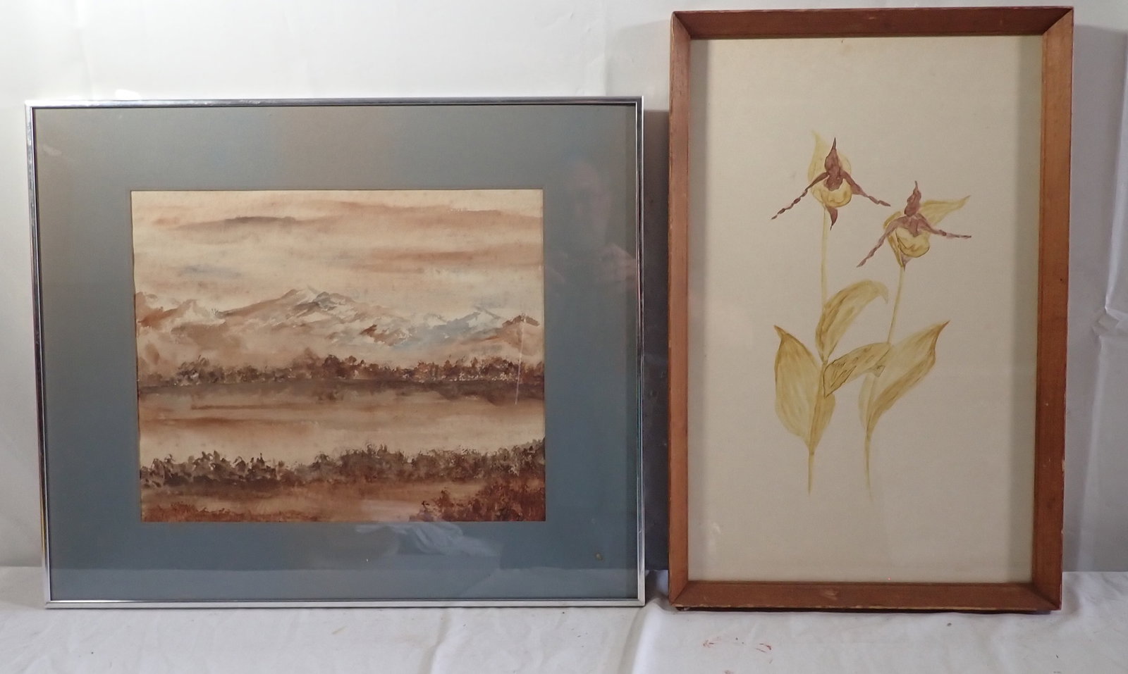 2 Watercolors: Left one is apprx 20 1/4" x 24 1/4". Shipping available ($35 handling charge, plus postage)
