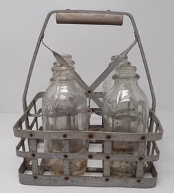 Milk Bottle Carrier w/ Borden's & Ideal Bottles